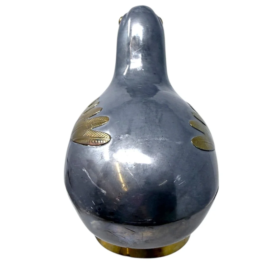 Metal Bird Figurine Pewter Jewlery Box Brass Hong Kong Quail Decor 70s